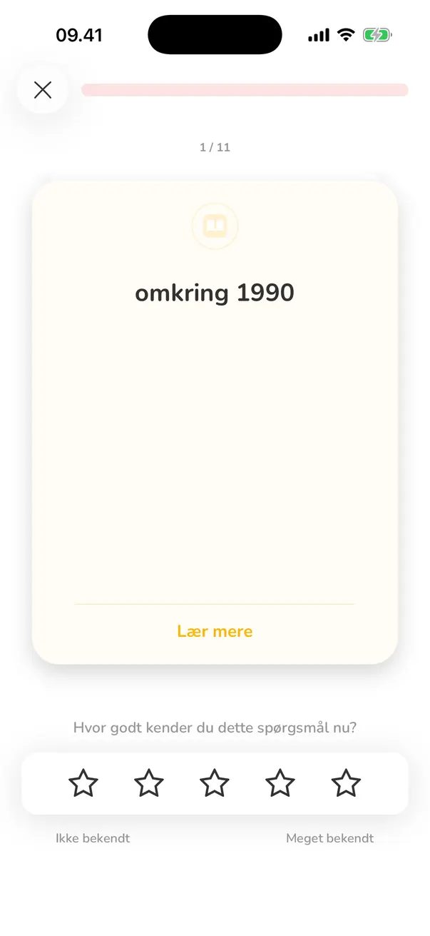 Flashcards med tidligere fejl i Nyborger-appen